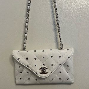 Authentic Chanel Vintage Frame Bag White Caviar With with small logo.